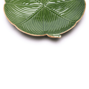 Prato Decorativo Cerâmica Trevo De 4 Folhas Banana Leaf Verde 16 cm