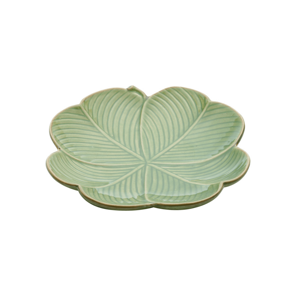 Prato Decorativo Cerâmica Trevo De 4 Folhas Banana Leaf Verde 16 cm