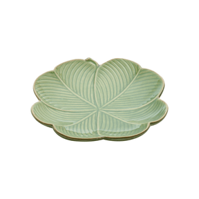 Prato Decorativo Cerâmica Trevo De 4 Folhas Banana Leaf Verde 16 cm
