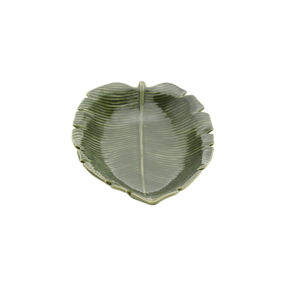 Prato Decorativo Travessa de Cerâmica Leaf Folha de Banana Verde 23cm
