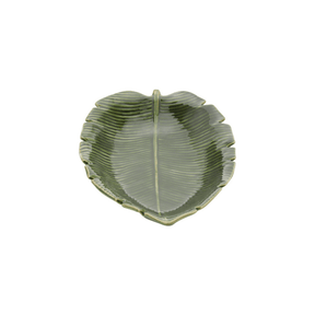 Prato Decorativo Travessa de Cerâmica Leaf Folha de Banana Verde 23cm