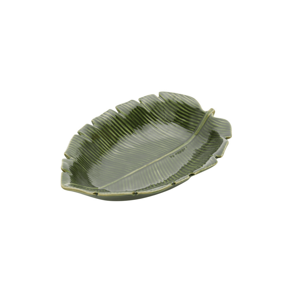 Prato Decorativo Travessa de Cerâmica Leaf Folha de Banana Verde 23cm