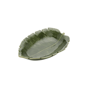 Prato Decorativo Travessa de Cerâmica Leaf Folha de Banana Verde 23cm