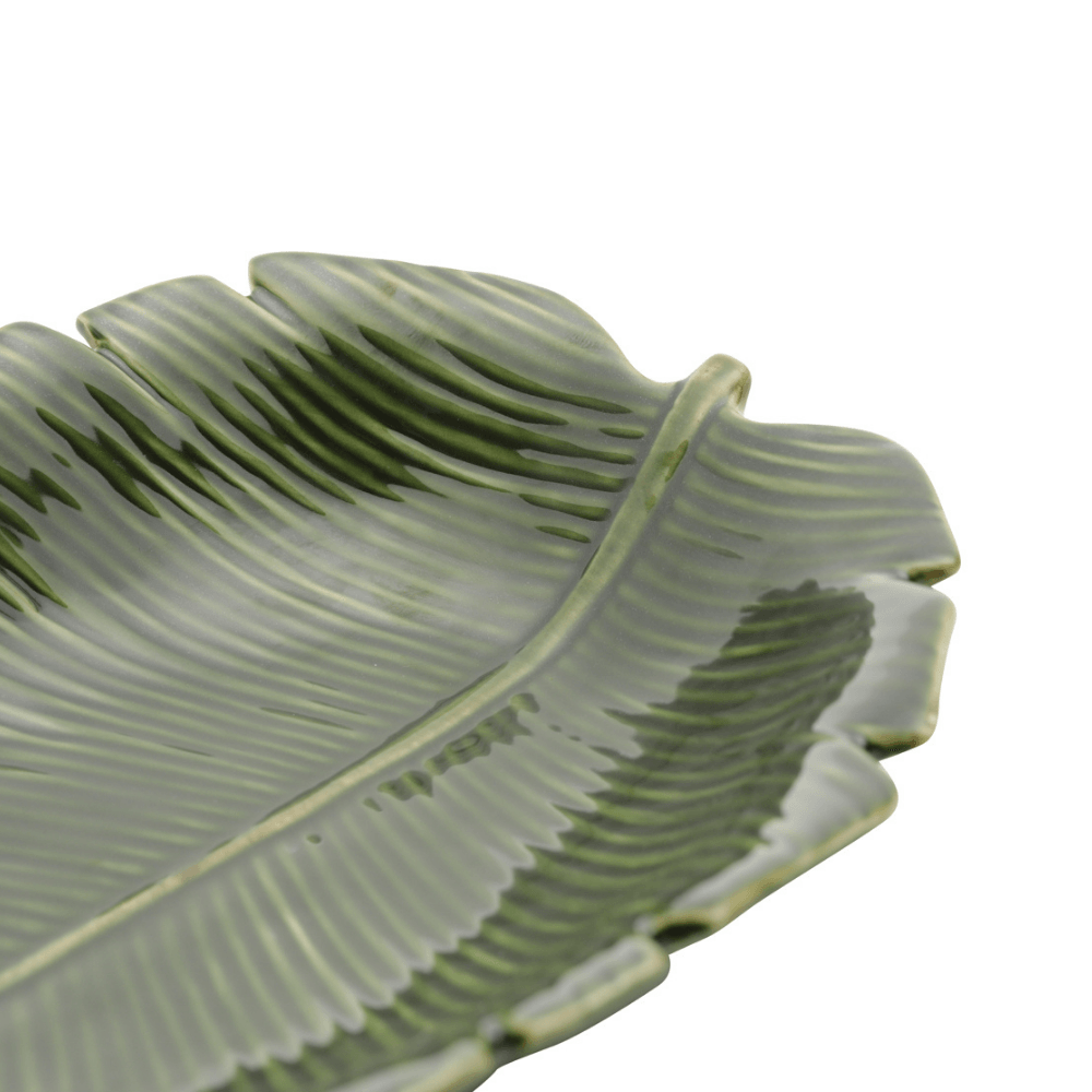 Prato Decorativo Travessa de Cerâmica Leaf Folha de Banana Verde 23cm