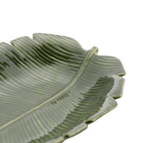 Prato Decorativo Travessa de Cerâmica Leaf Folha de Banana Verde 23cm