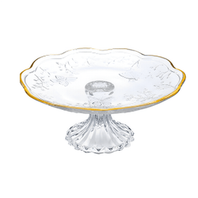 Prato para Bolo com Pé em Cristal Fio de Ouro New Butterfly 27cm