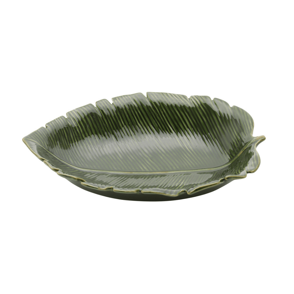 Prato Travessa Funda Cerâmica Folha de Banana Leaf Verde 30 cm