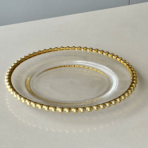 Prato Sobremesa Cristal com Borda Bolinha Dourada Pearl - 20 cm