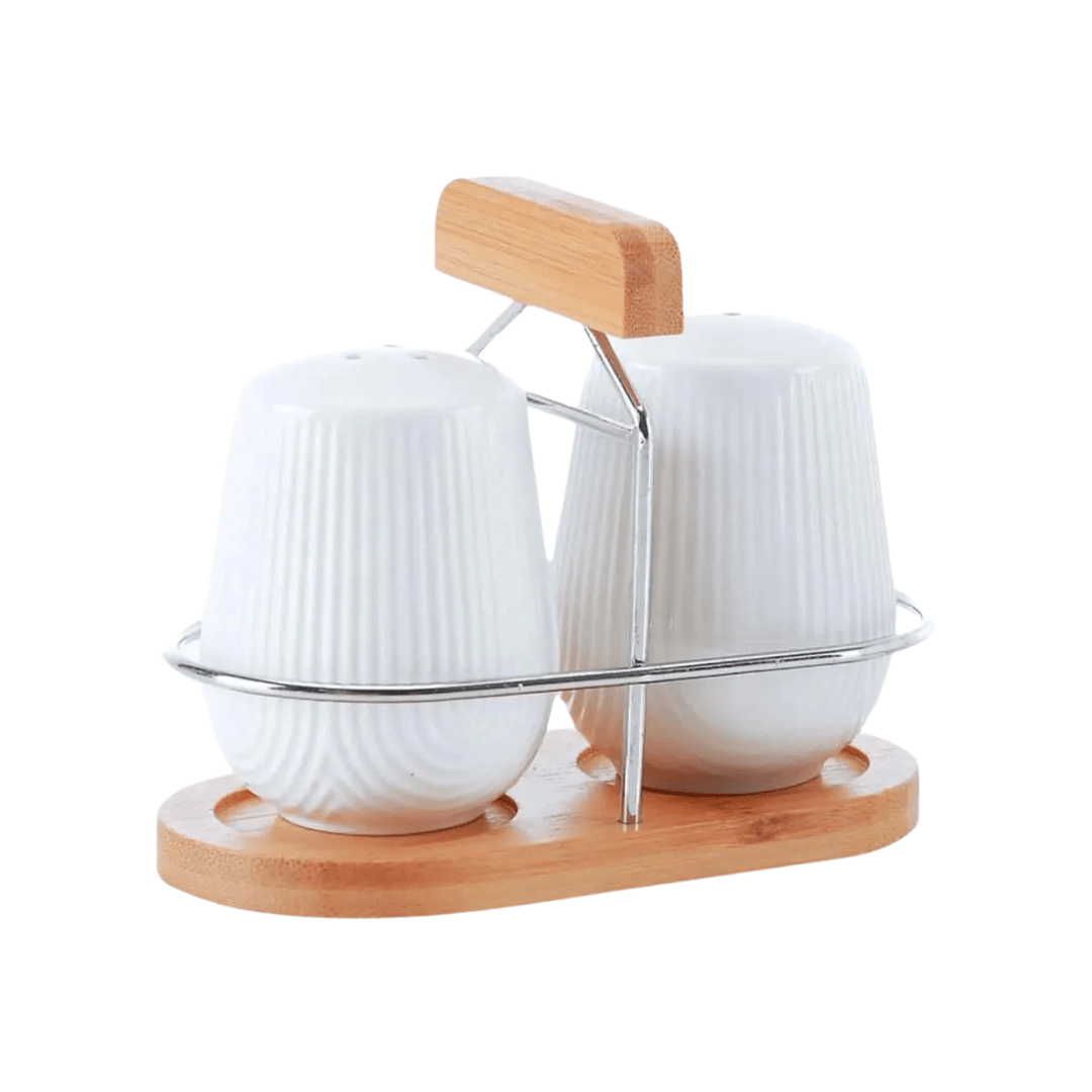 Saleiro e Pimenteiro com Suporte Oasis Branco 90ml 3 Peças