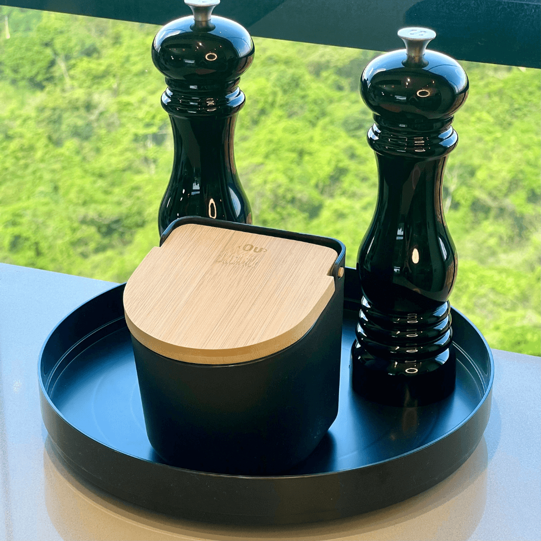 Saleiro Lume Preto com Tampa de Bambu Preto 500g