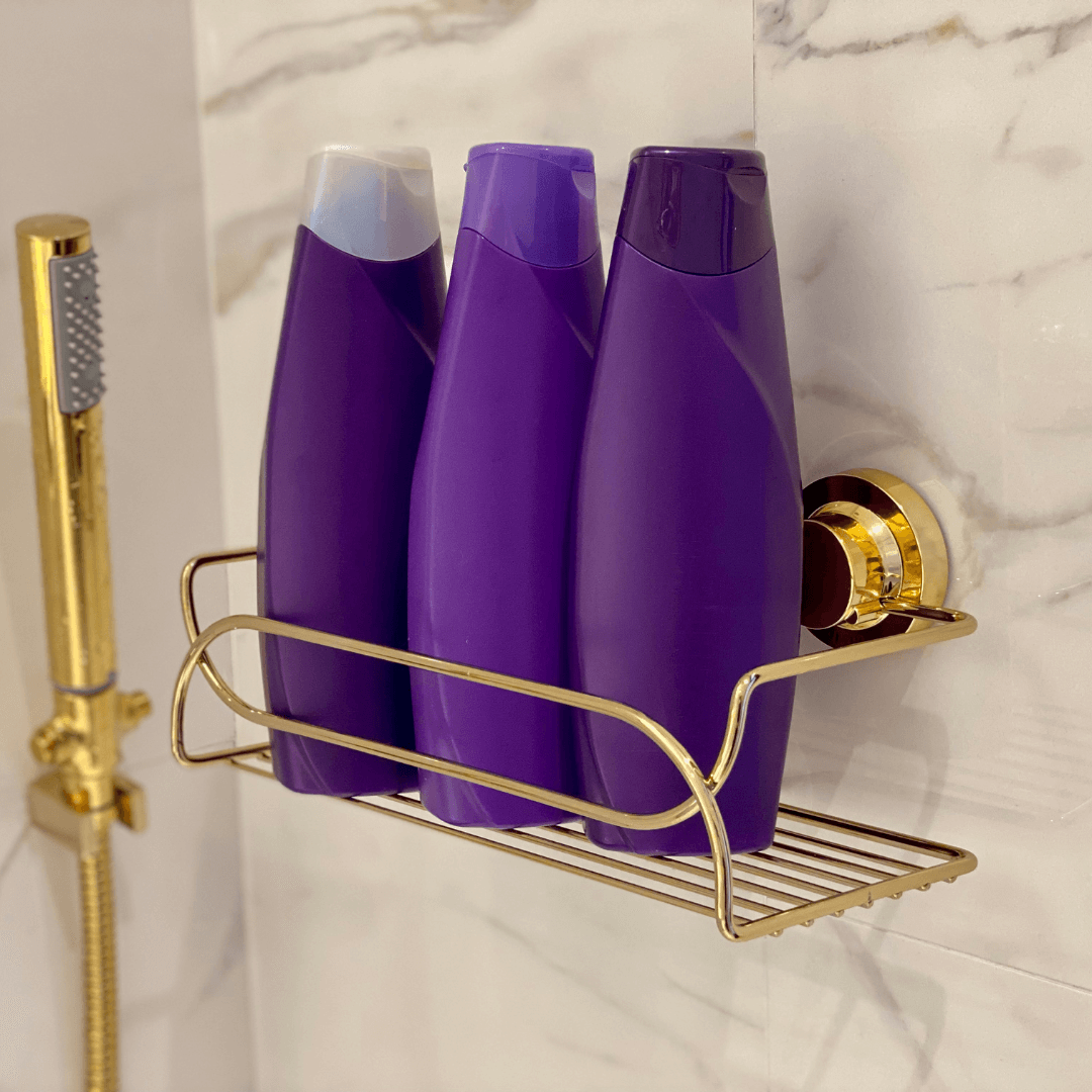 Suporte Cesto Multiuso Fixação por Ventosa Dourado