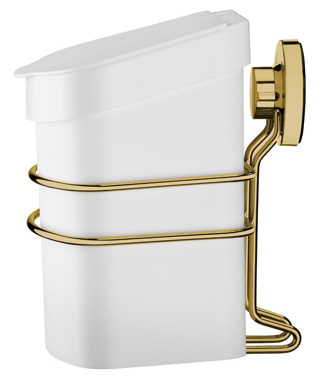 Suporte Com Lixeira De Fixacao Ventosa Branco com Dourado 2,5 Litros