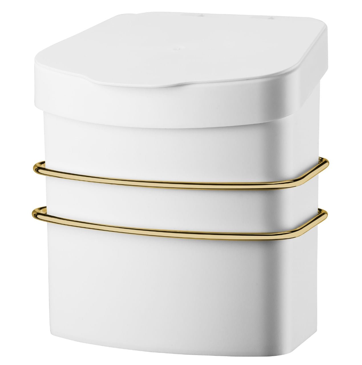 Suporte Com Lixeira De Fixacao Ventosa Branco com Dourado 2,5 Litros