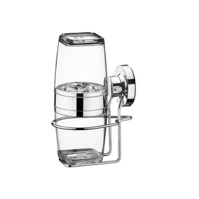 Suporte com Porta Escova e Creme Dental com Ventosa Cromado