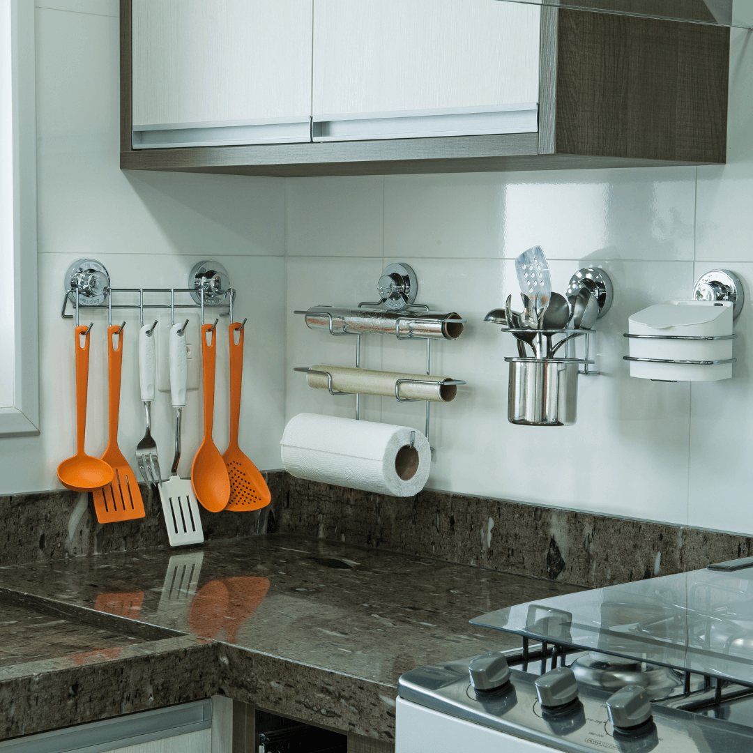 Suporte de Rolos Triplo para Papel Toalha/Alumínio/PVC com Ventosa Cromado