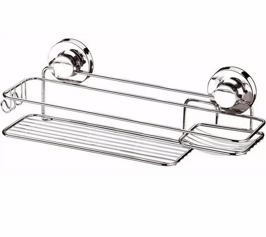 Suporte de Parede Com Ventosa Para Shampoo e Sabonete Cromado