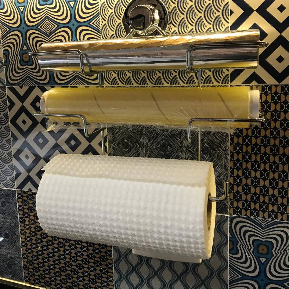 Suporte de Rolos Triplo para Papel Toalha/Alumínio/PVC com Ventosa Cromado