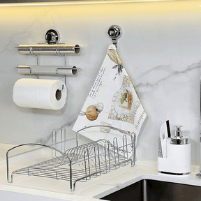 Suporte de Rolos Triplo para Papel Toalha/Alumínio/PVC com Ventosa Cromado