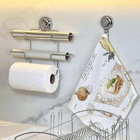 Suporte de Rolos Triplo para Papel Toalha/Alumínio/PVC com Ventosa Cromado