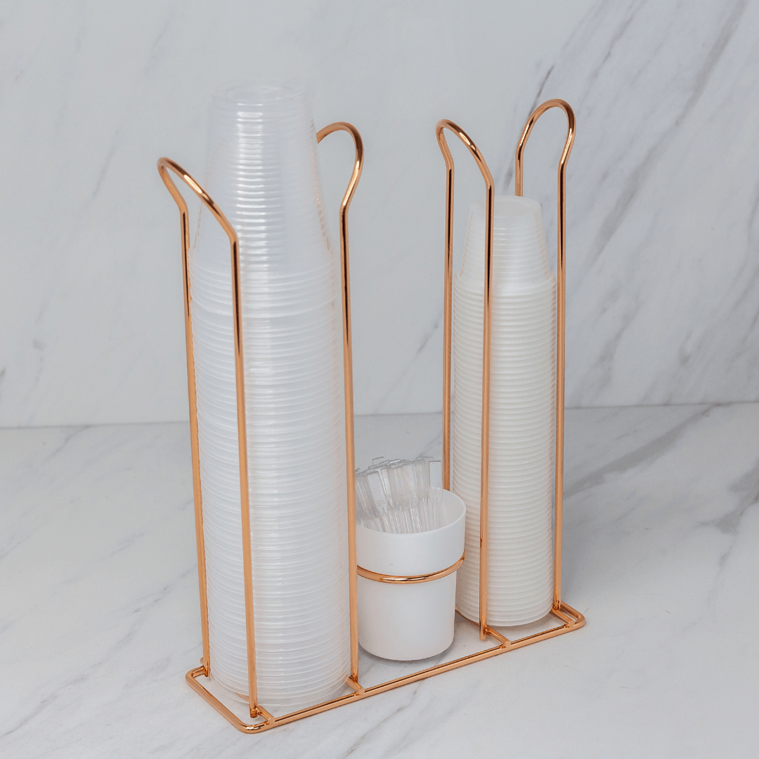 Suporte Organizador Porta Copos 200ml e 50/80ml Porta Mexedores Rose Gold