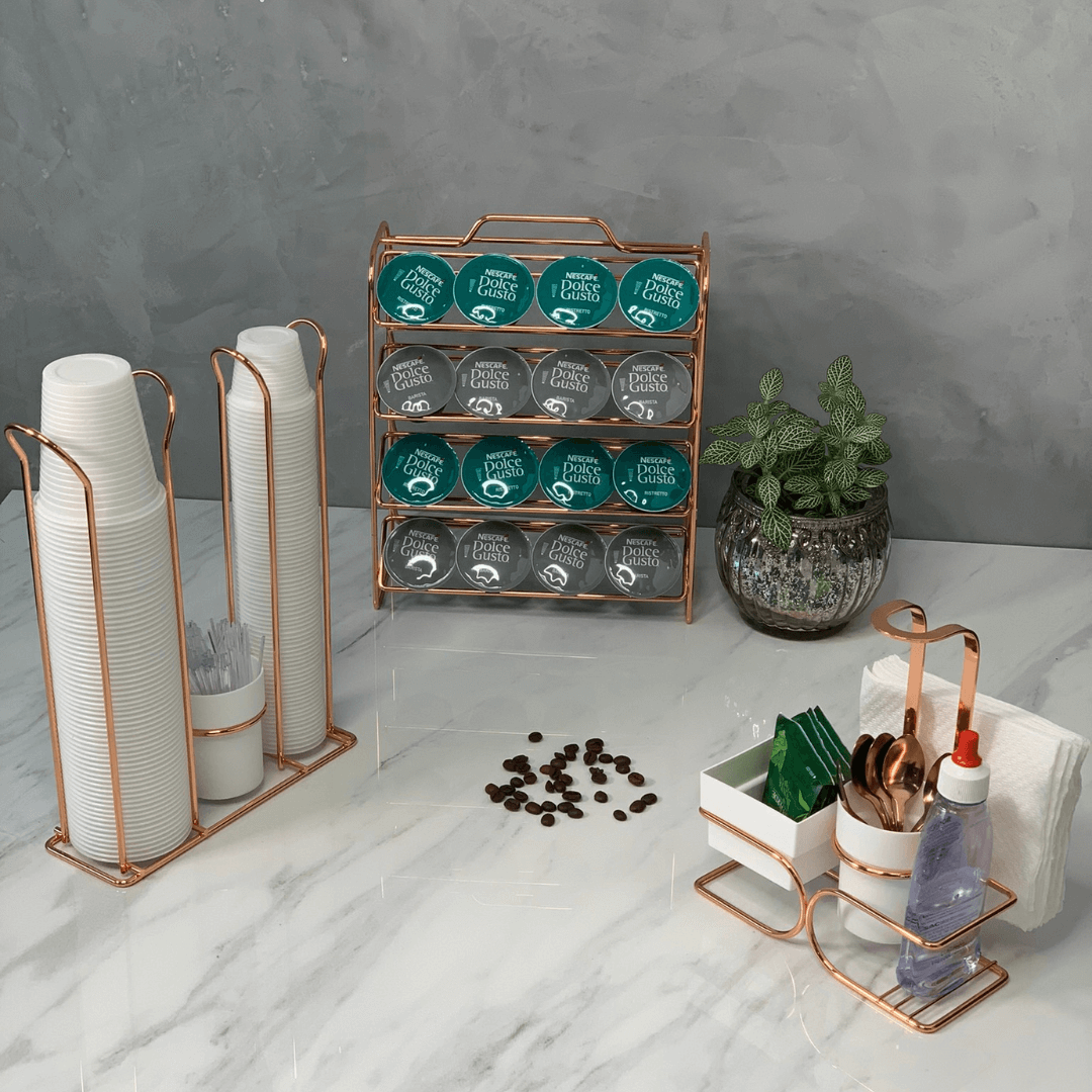 Suporte Organizador Porta Copos 200ml e 50/80ml Porta Mexedores Rose Gold