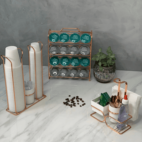 Suporte Organizador Porta Copos 200ml e 50/80ml Porta Mexedores Rose Gold