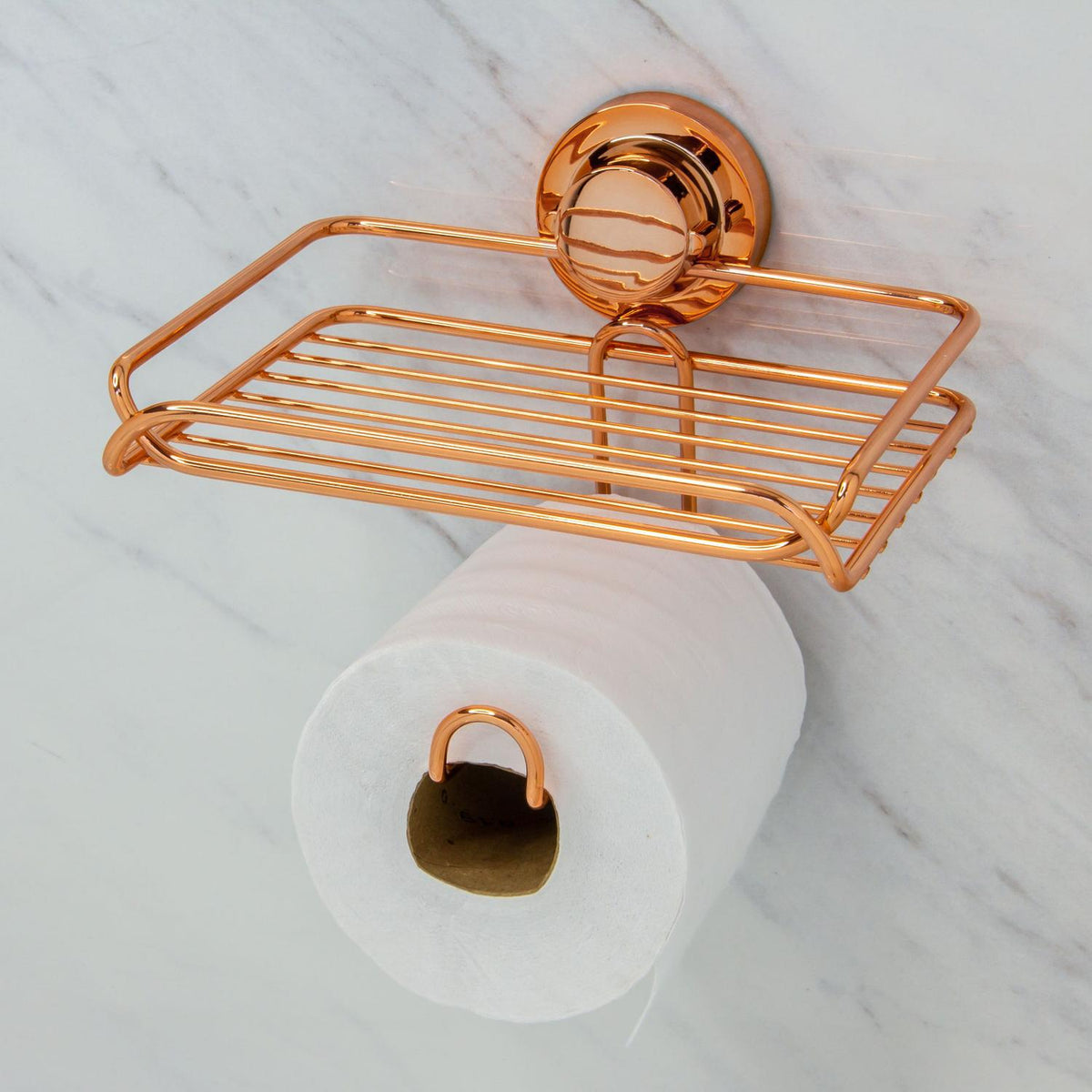 Suporte Papel Higienico Porta Objetos Ventosa Rose Gold