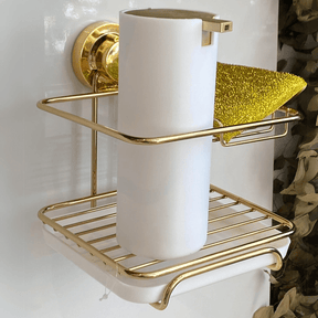 Suporte Para Detergente e Esponja com Fixação por Ventosa Dourado