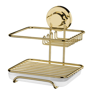 Suporte Para Detergente e Esponja com Fixação por Ventosa Dourado