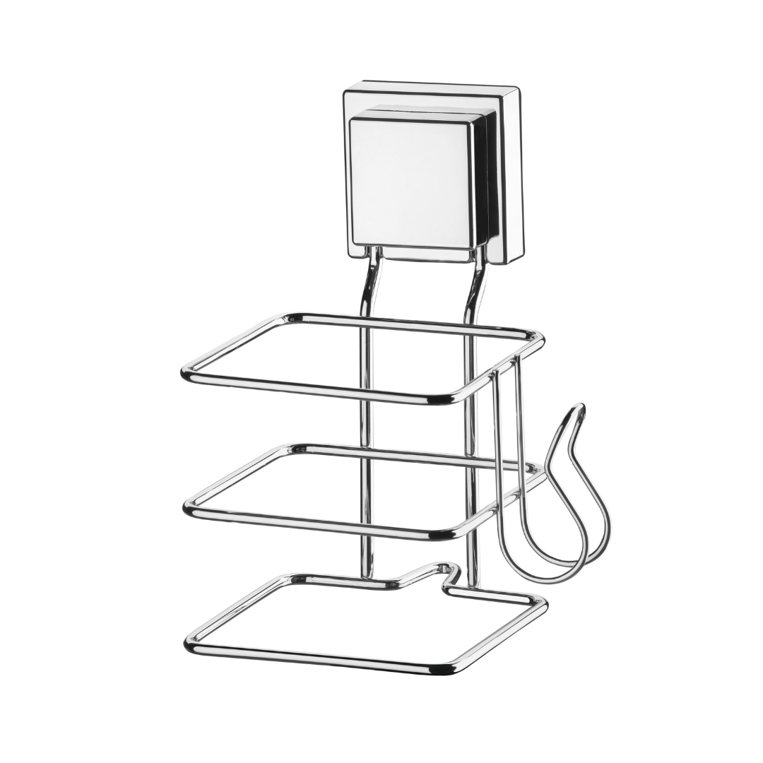 Suporte para Secador de Cabelo Fixação Ventosa Cromado