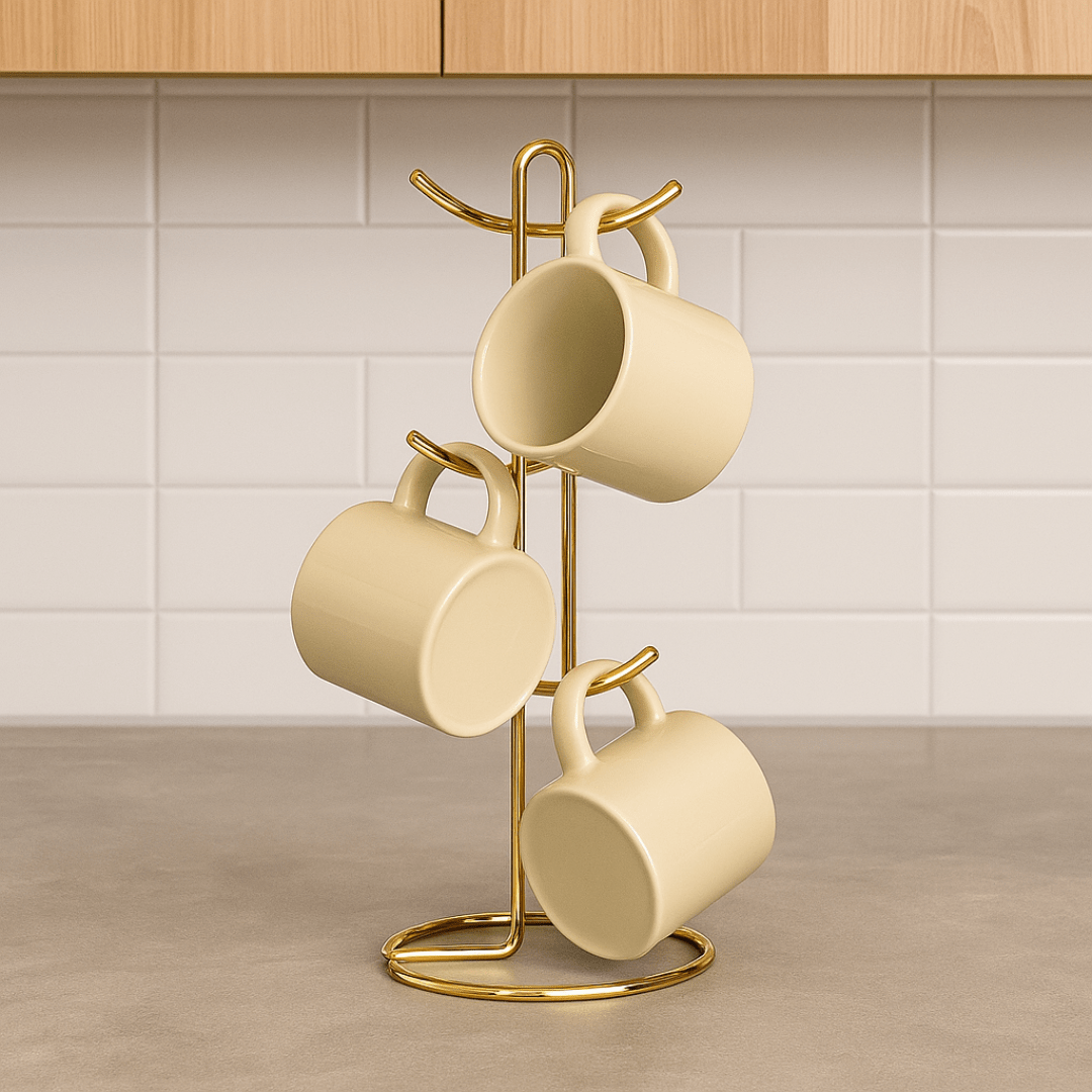 Suporte para Xícaras e Canecas em Aço Dourado 15,2cm