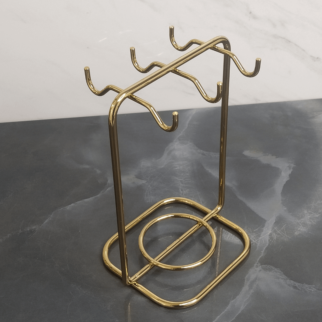 Suporte para Xicaras e Pires de Café Aço Dourado