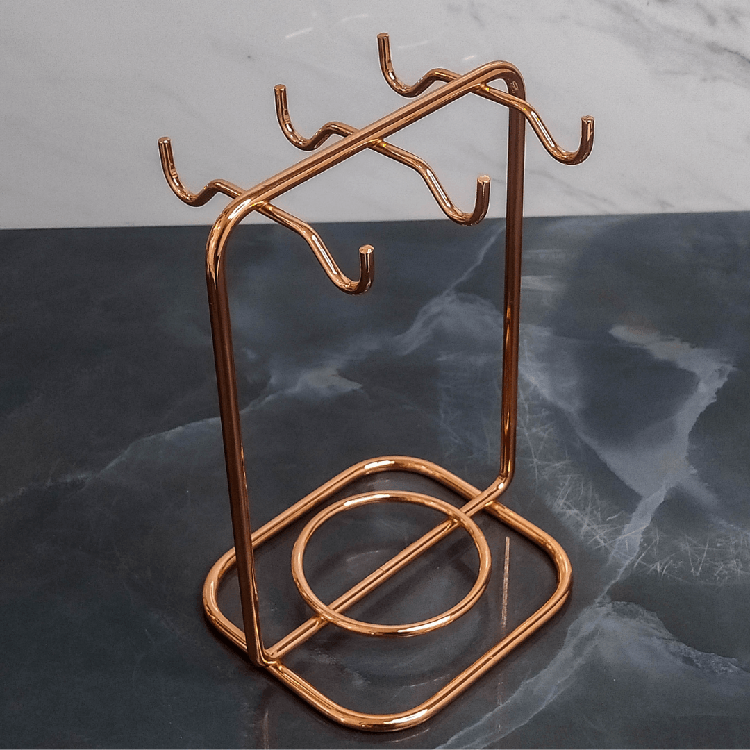 Suporte para Xicaras e Pires de Café Aço Rose Gold