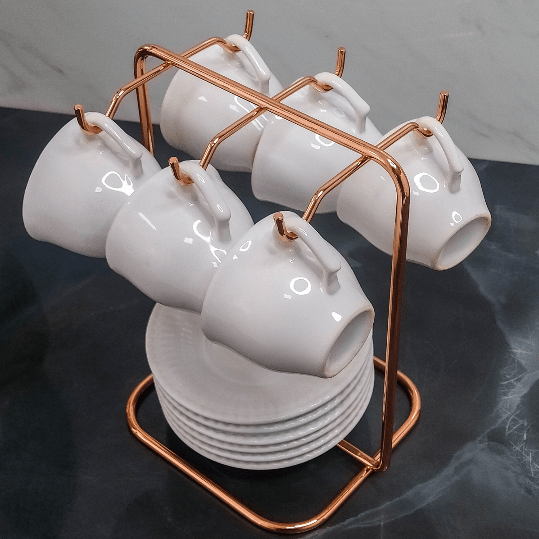 Suporte para Xicaras e Pires de Café Aço Rose Gold