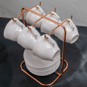 Suporte para Xicaras e Pires de Café Aço Rose Gold