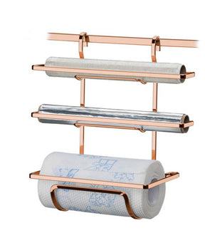 Suporte Porta Rolos Triplo Papel Toalha Alumínio e PVC Para Barra Luxo Rose Gold