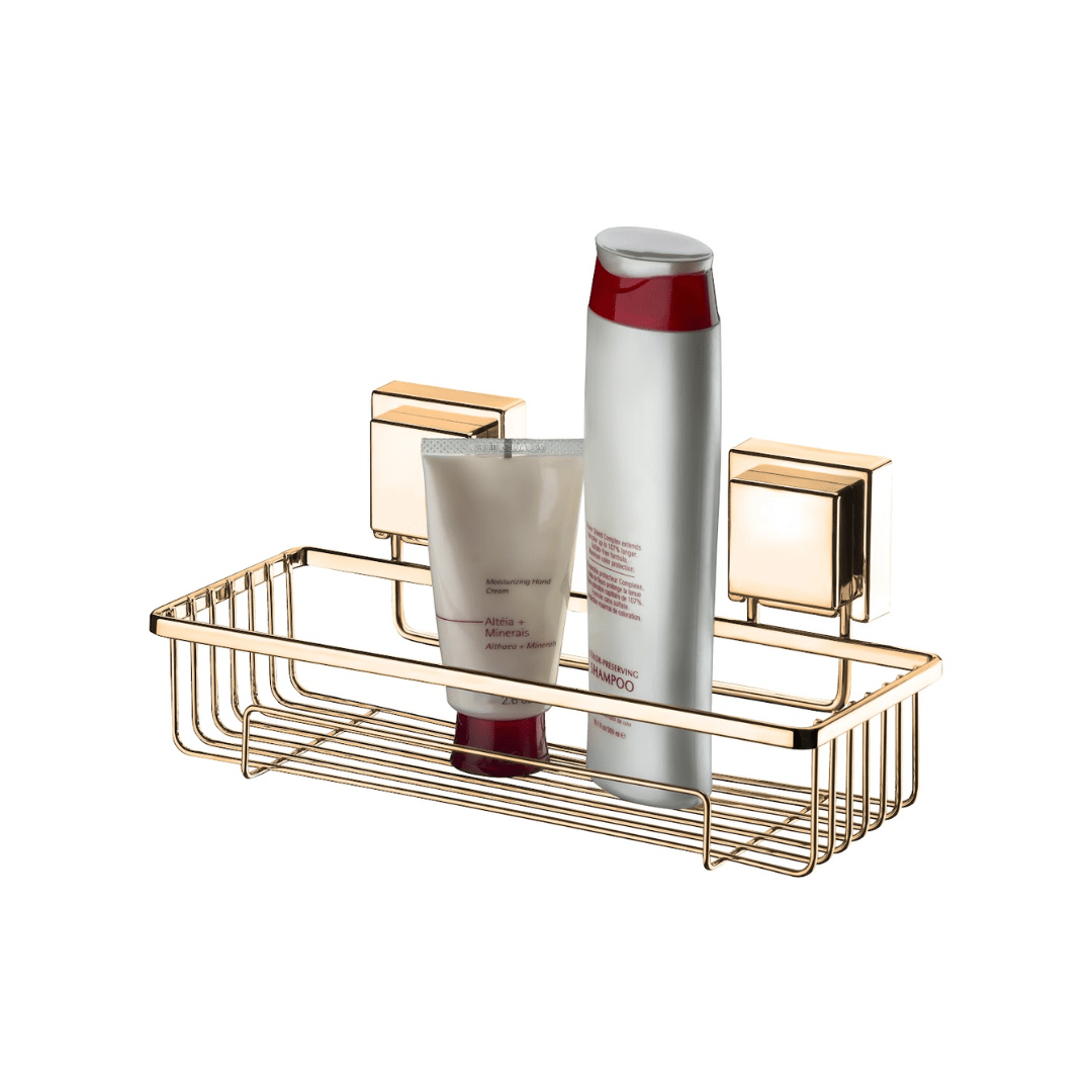 Suporte Porta Shampoo com Ventosa Aço Dourado 28cm