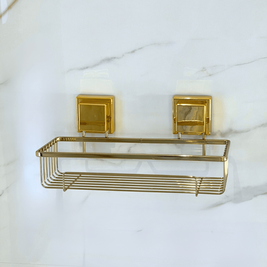 Suporte Porta Shampoo com Ventosa Aço Dourado 28cm