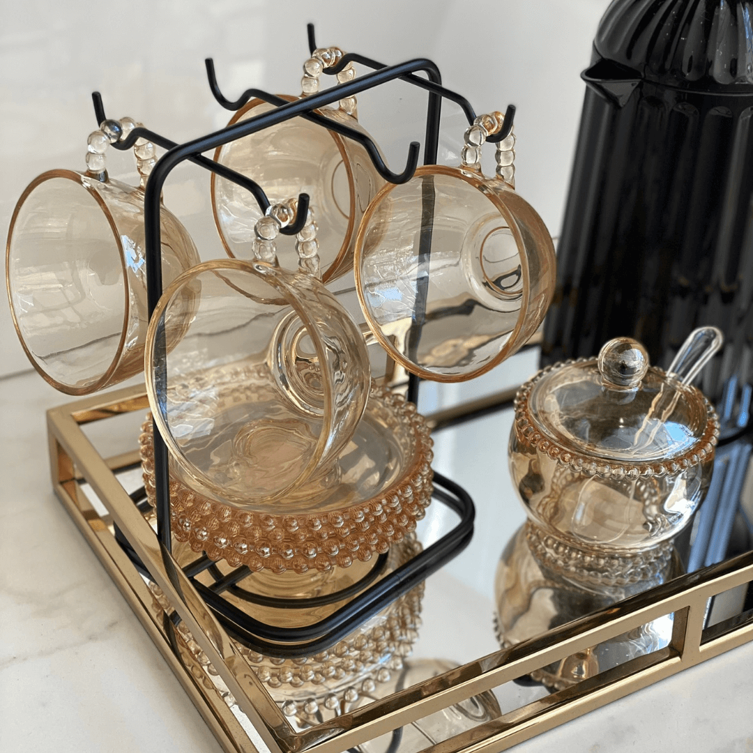 Suporte Porta Xícaras e Pires de Café Aço Preto Fosco