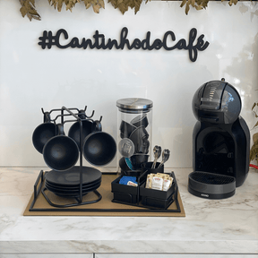 Suporte Porta Xícaras e Pires de Café Aço Preto Fosco