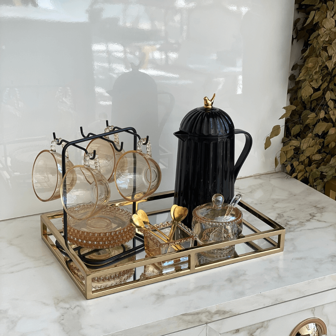 Suporte Porta Xícaras e Pires de Café Aço Preto Fosco