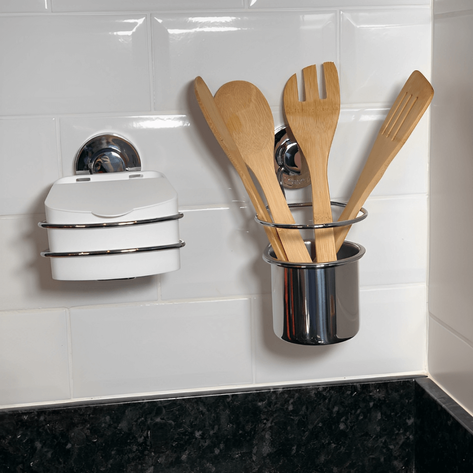 Suporte Talheres e Utensílios Com Ventosa Cromado