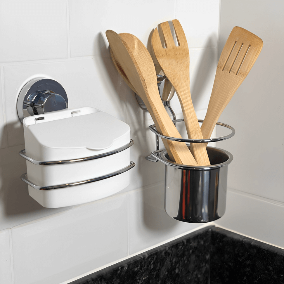 Suporte Talheres e Utensílios Com Ventosa Cromado
