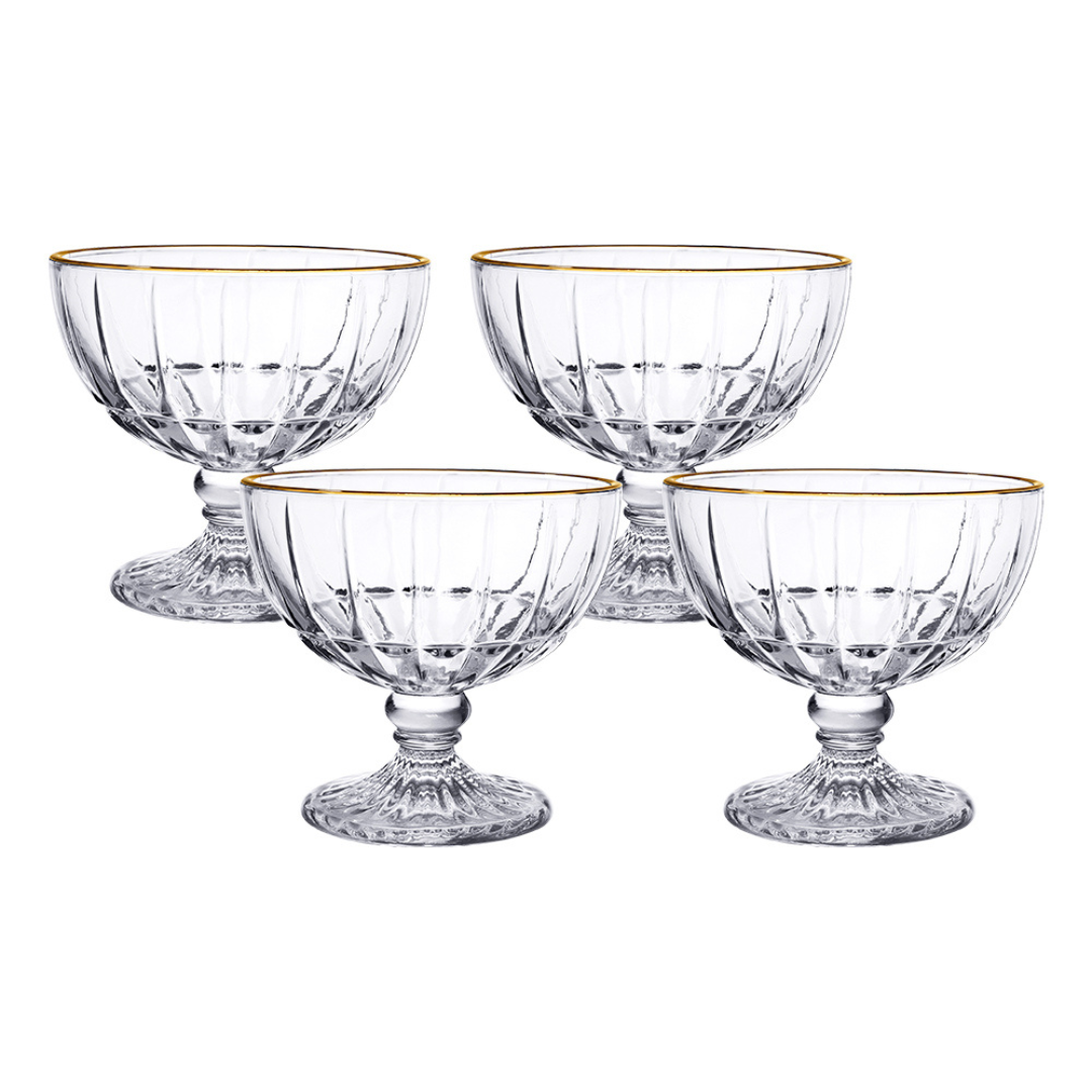 Jogo 4 Taças para Sobremesa Vidro Cristalle com Borda dourada 360ml