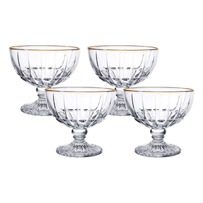 Jogo 4 Taças para Sobremesa Vidro Cristalle com Borda dourada 360ml