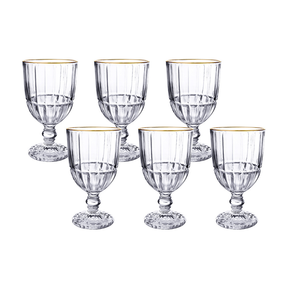Jogo 6 Taças de Vidro Cristalle com Borda Dourada 360ml