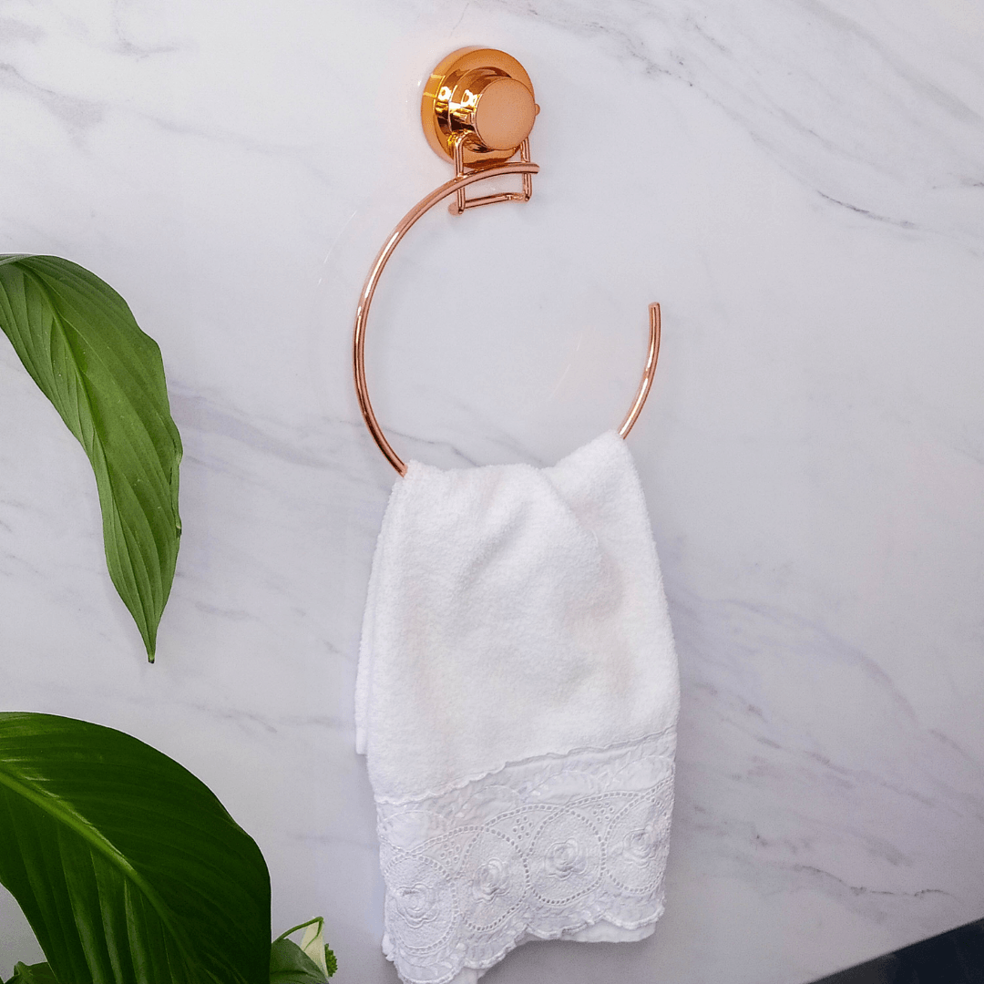 Toalheiro Argola 18 cm Rose Gold com Fixação por Ventosa