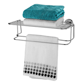 Toalheiro com Prateleira Porta Toalhas com Fixação Ventosas Cromado