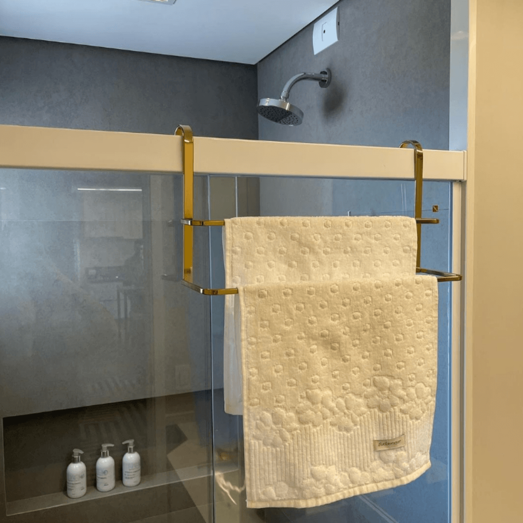 Toalheiro de Box Duplo Dourado Aço Carbono