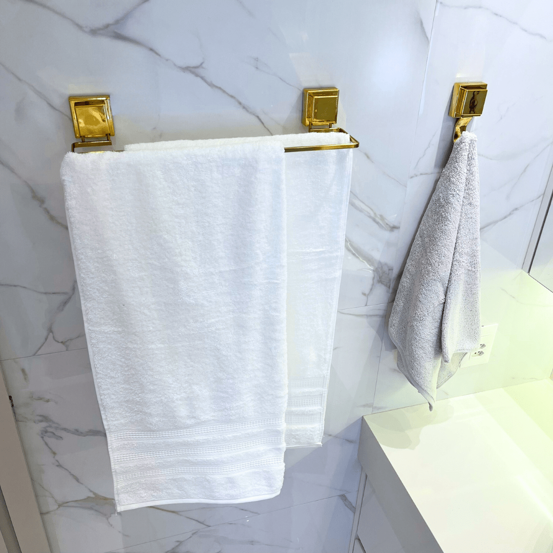 Toalheiro Duplo com Ventosa Dourado 45cm